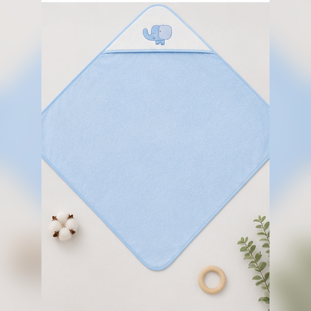 Babiano Soft & Absorbent Elephant Baby Hooded Towel – Blue