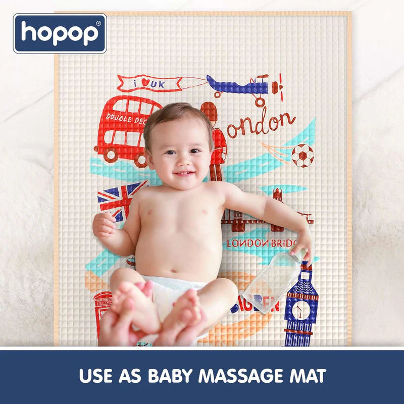 Hopop Multipurpose Baby Massage Mat & Waterproof Diaper Changing Mat London Peach & Blue