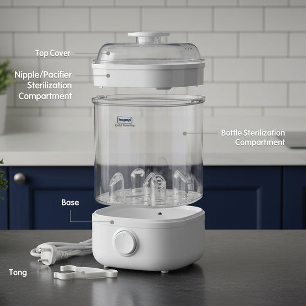 Hopop 2-in-1 Baby Bottle Steam Sterilize Compact & Travel-Friendly – White