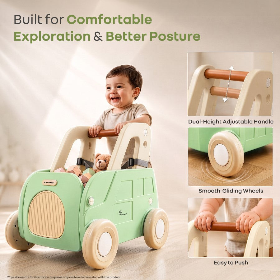 R for Rabbit Kiddie Kart Ride-On & Push Walker 4 in 1 0–3Y Up to 20kg – Green Beige
