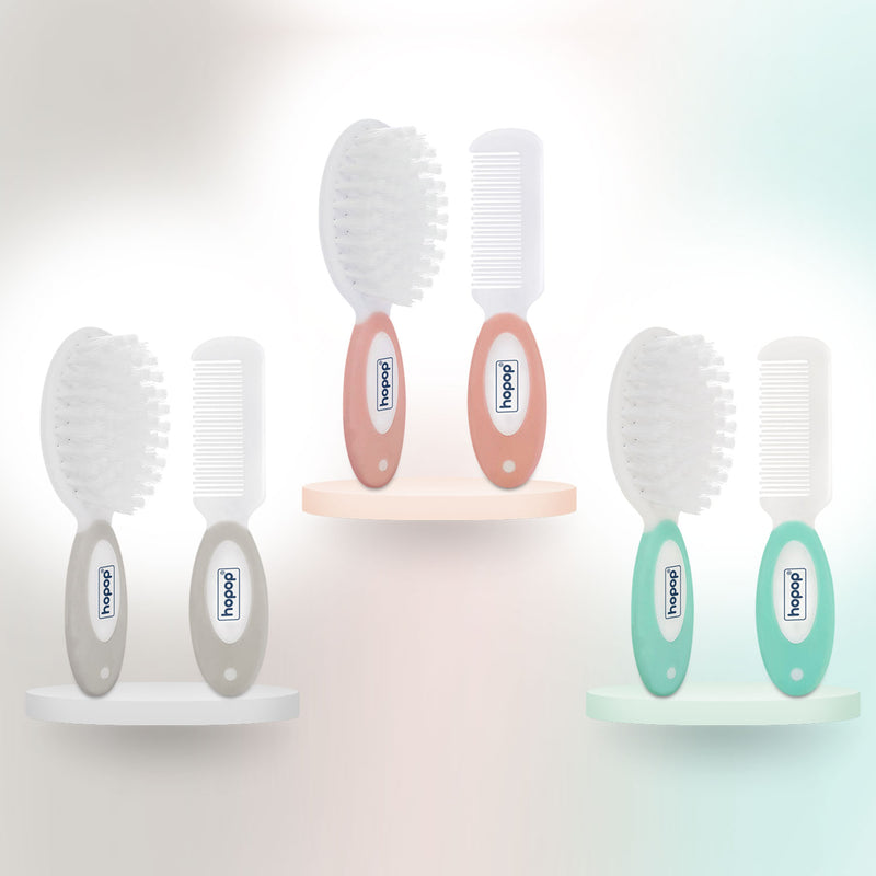 Hopop Soft-Bristle Baby Hair Brush & Comb Set - Green
