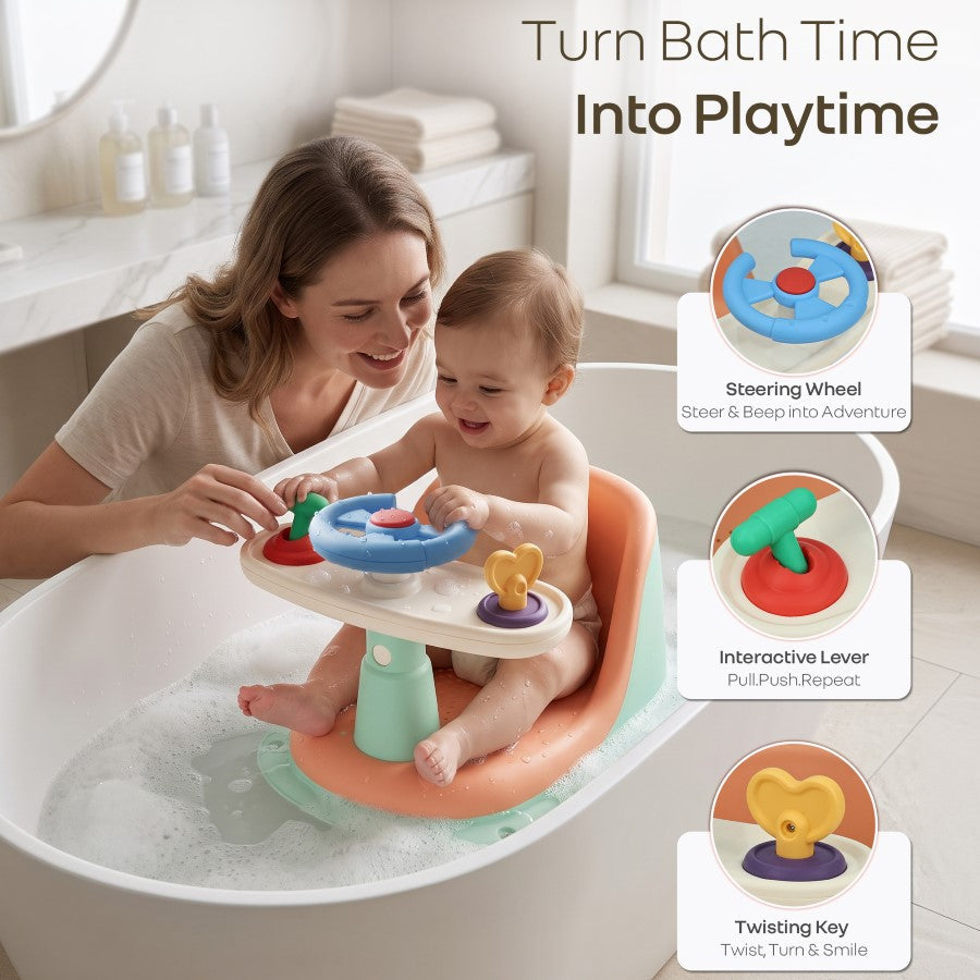 R for Rabbit Fun Time Cozy 2 in 1 6M+ Up to 15kg Baby Bath Seat– Peach Mint