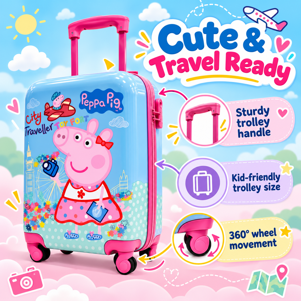 Striders Peppa Pig VIA01 Kids Strolly 18 Inch 46 cm Pink