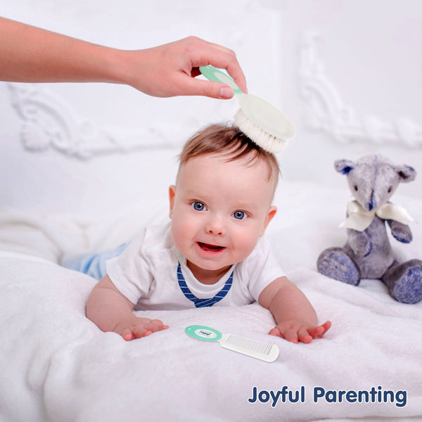 Hopop Baby Soft Bristle Hair Brush & Rounded Teeth Comb Set Peach 0M+