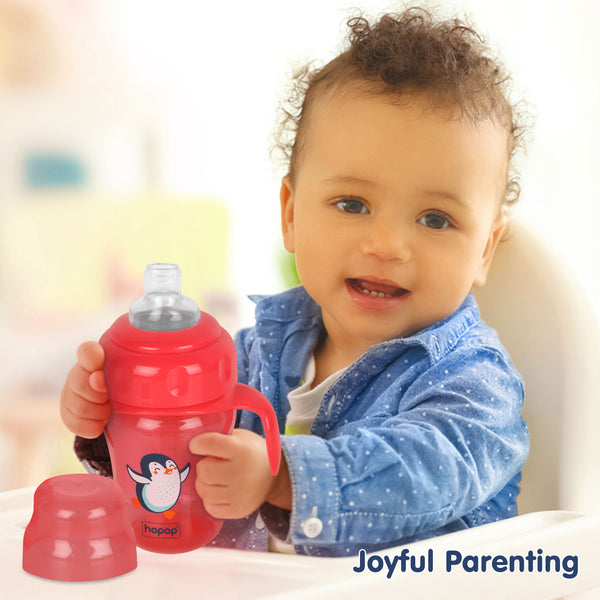 Hopop Baby Sipper Cup Spill-Proof with Spout & Straw 210ml – Red