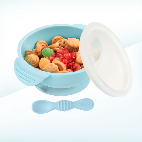Hopop Silicone Bowl & Spoon with Suction Base Blue 6M+