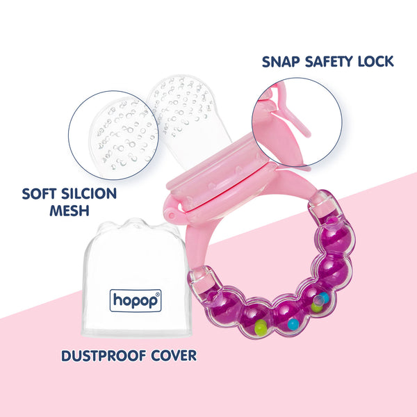 Hopop Baby Food Fruit Nibbler with Rattle Handle One Size – Pink & Purple