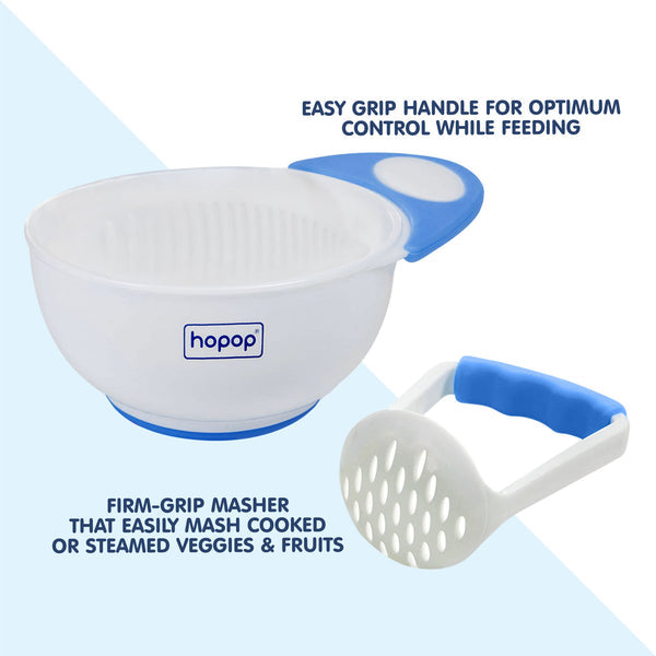 Hopop Food Mash and Serve Feeding Bowl Set - Blue