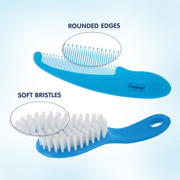 Hopop Soft Bristle Comb & Brush Set - Blue