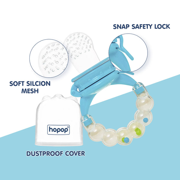 Hopop Baby Food & Fruit Nibbler with Rattle Handle Blue & White