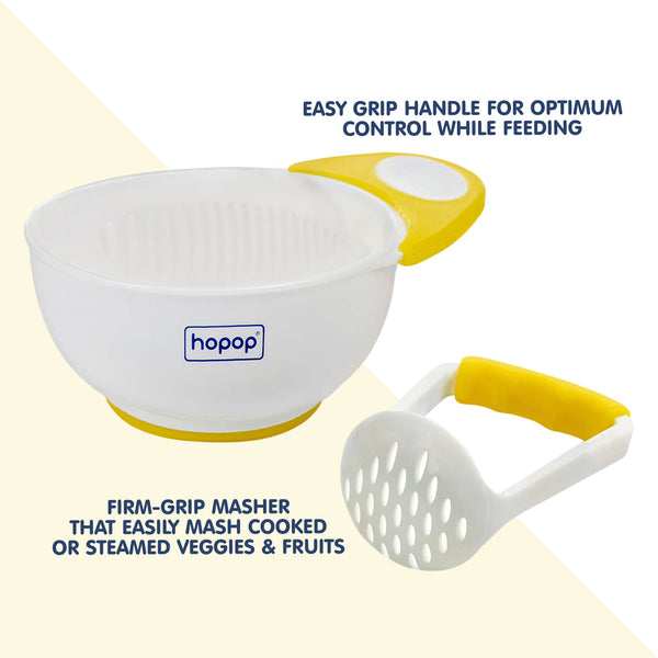 Hopop Baby Food Mash & Serve Feeding Bowl Set 15 x 11 x 7.5 cm Yellow