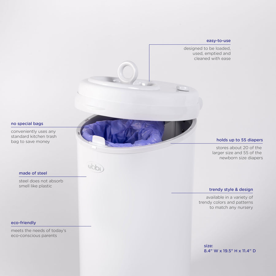 Ubbi Stainless Steel Diaper Pail with Child Safety Lock - Taupe