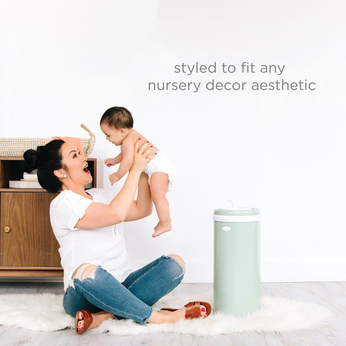 Ubbi Stainless Steel Diaper Pail with Child Safety Lock - Sage