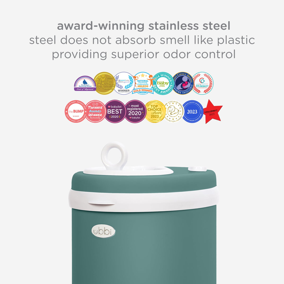 Ubbi Stainless Steel Diaper Pail with Child Safety Lock - Open Water