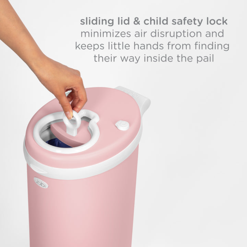 Ubbi Stainless Steel Diaper Pail with Child Safety Lock - Matte Pink