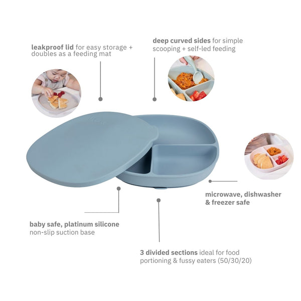 b.box Silicone Suction Plate with Lid β Ocean Blue | 6M+
