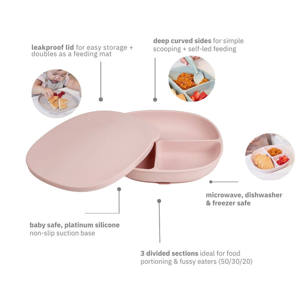 b.box Silicone Suction Plate with Lid – Blush Pink