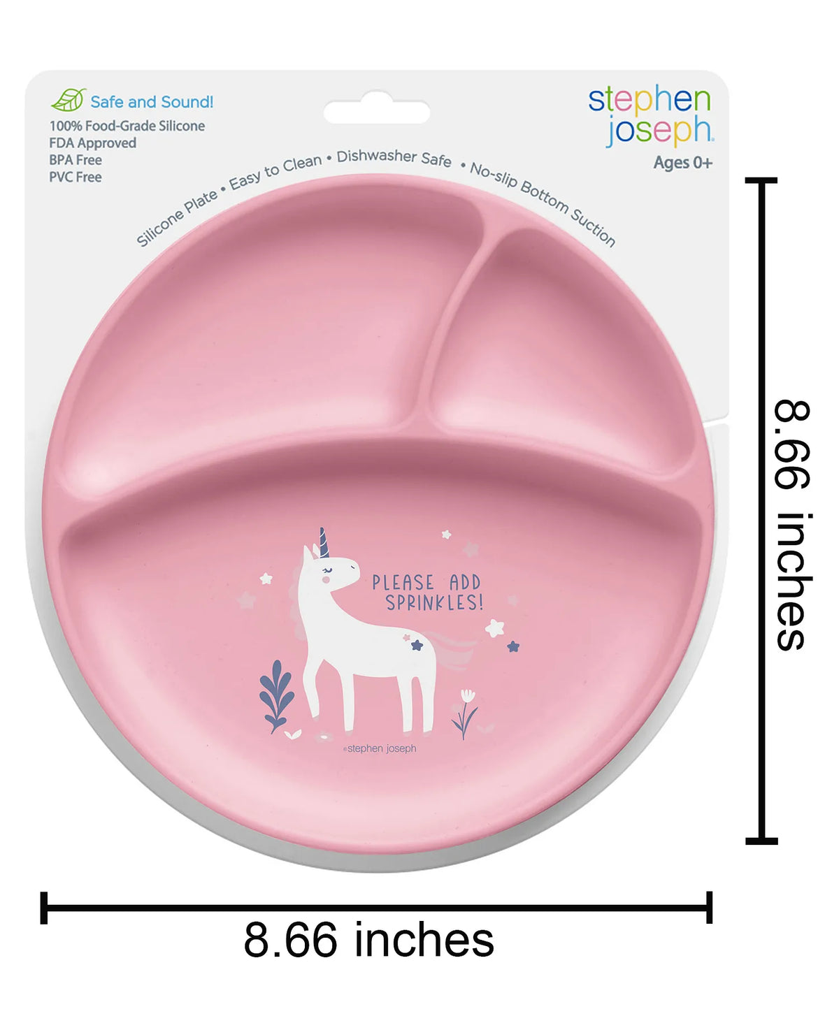 Stephen Joseph Unicorn Silicone Suction Plate 20.3 × 20.3 cm Pink