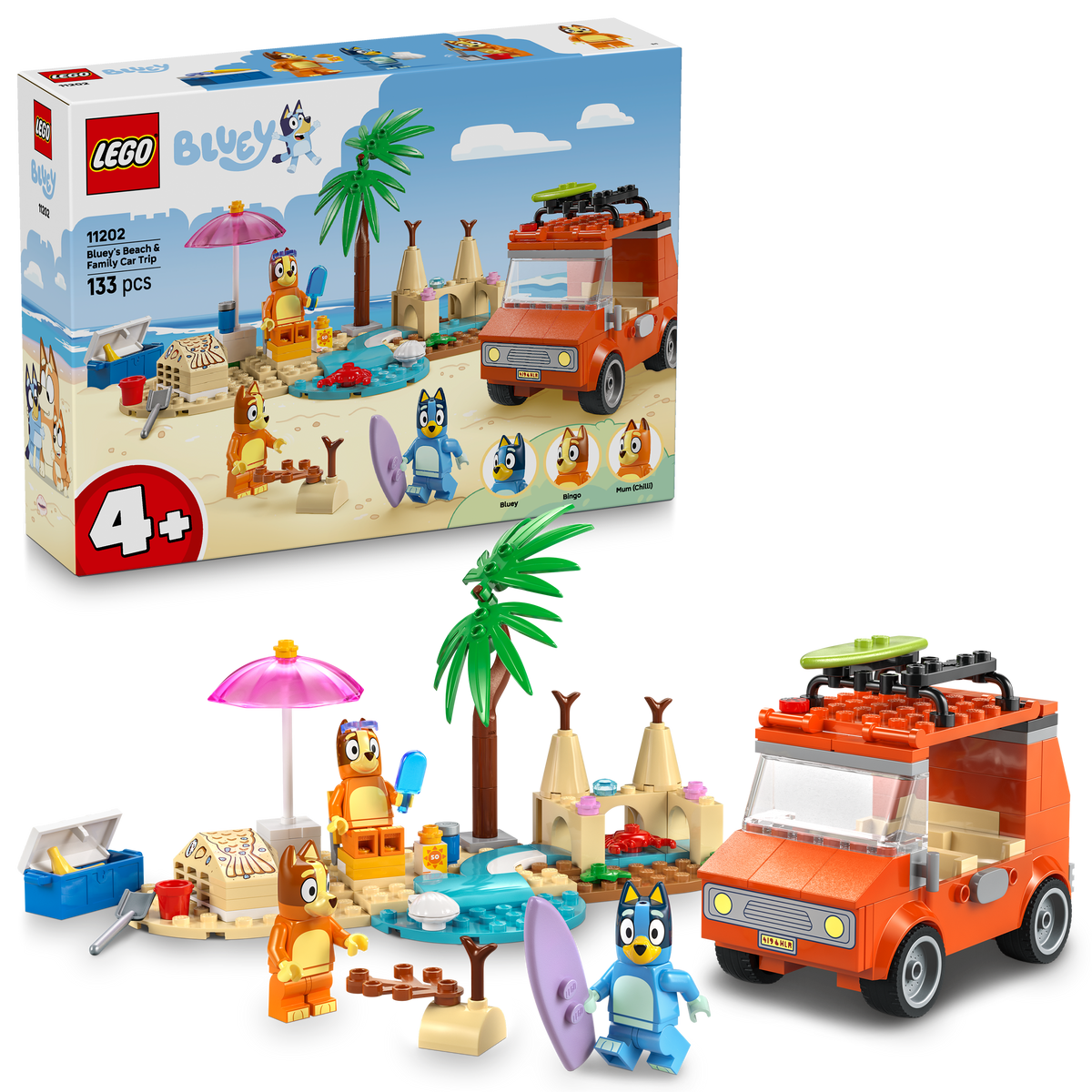 LEGO® Bluey: Bluey’s Beach & Family Car Trip, Preschool Toy Building Kit 11202 -4+