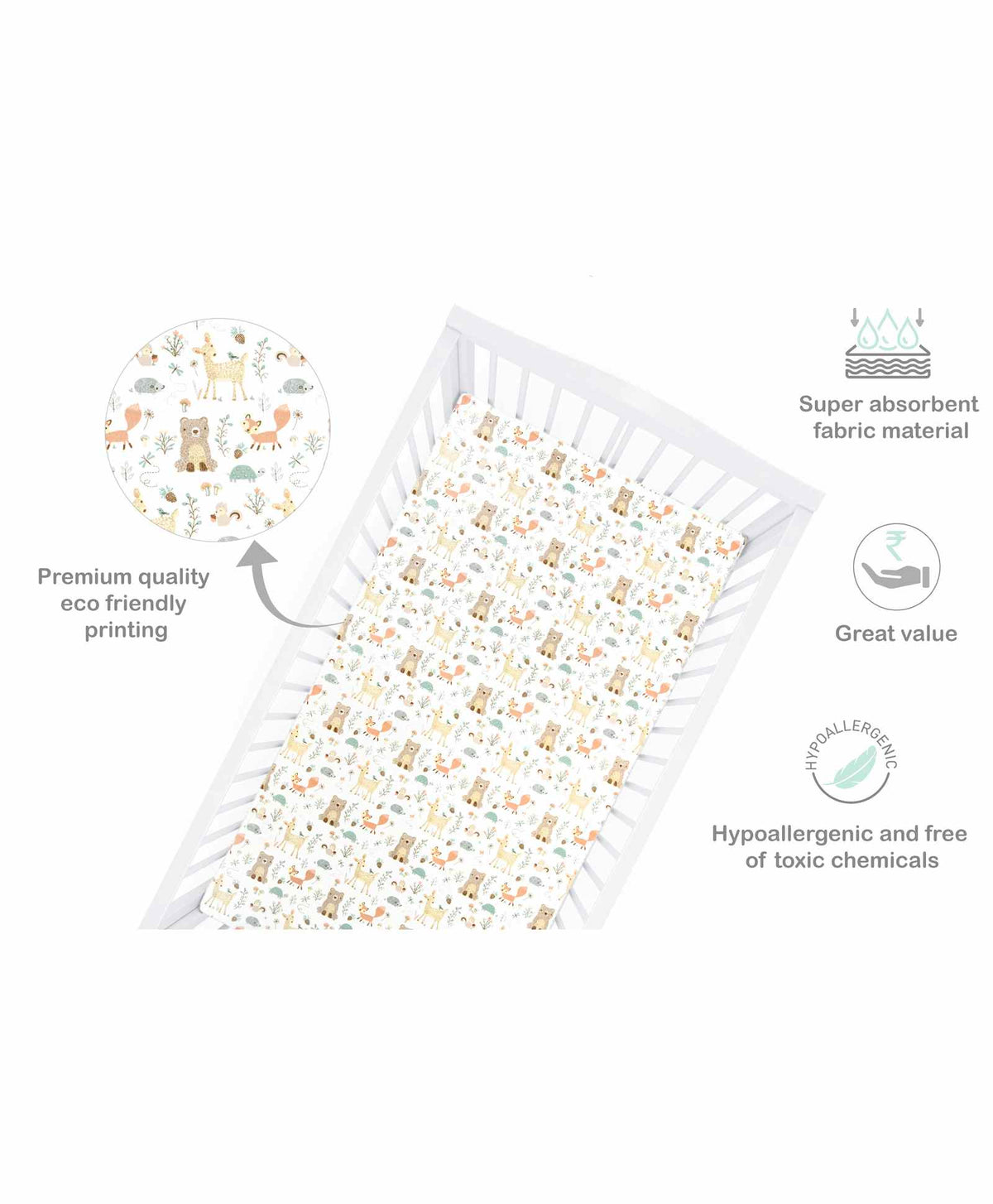 Abracadabra Bambi & Friends Cotton Flat Cot Bedsheets – Pack of 2