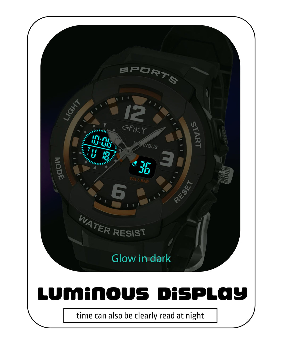 Spiky Eva6 Analog & Digital Sporty Watch - Black