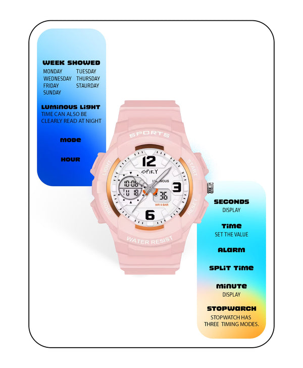 Spiky Eva6 Analog & Digital Sporty Watch - Pink