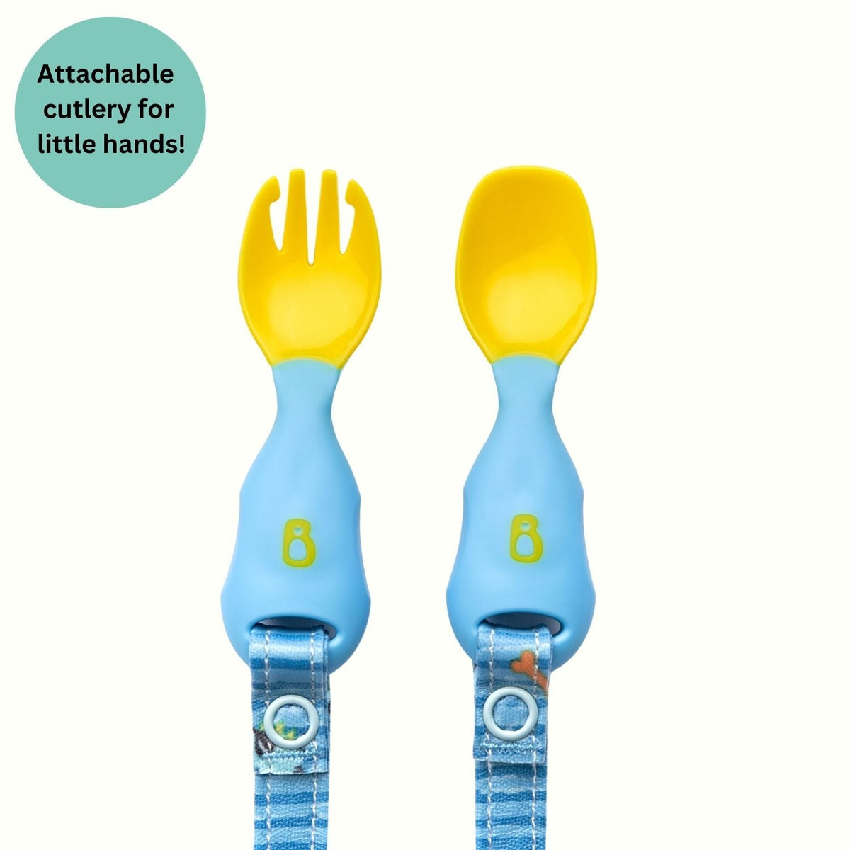Bibado Handi Cutlery Attachable Spoon & Fork Set – Speedy Dinos Turquoise | 6M+
