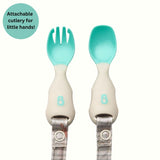 Bibado Handi Cutlery Attachable Weaning Spoon & Fork Set – Woodland Friends Grey | 6M+
