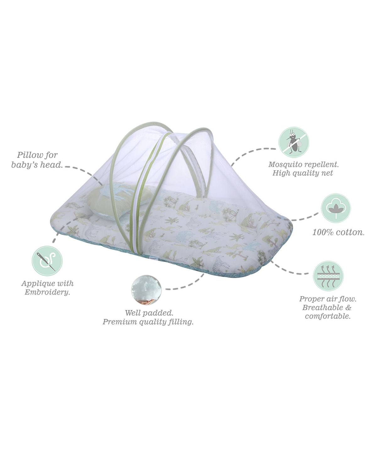 Abracadabra Gadda Set with Mosquito Net & Shaped Pillow – Savanna