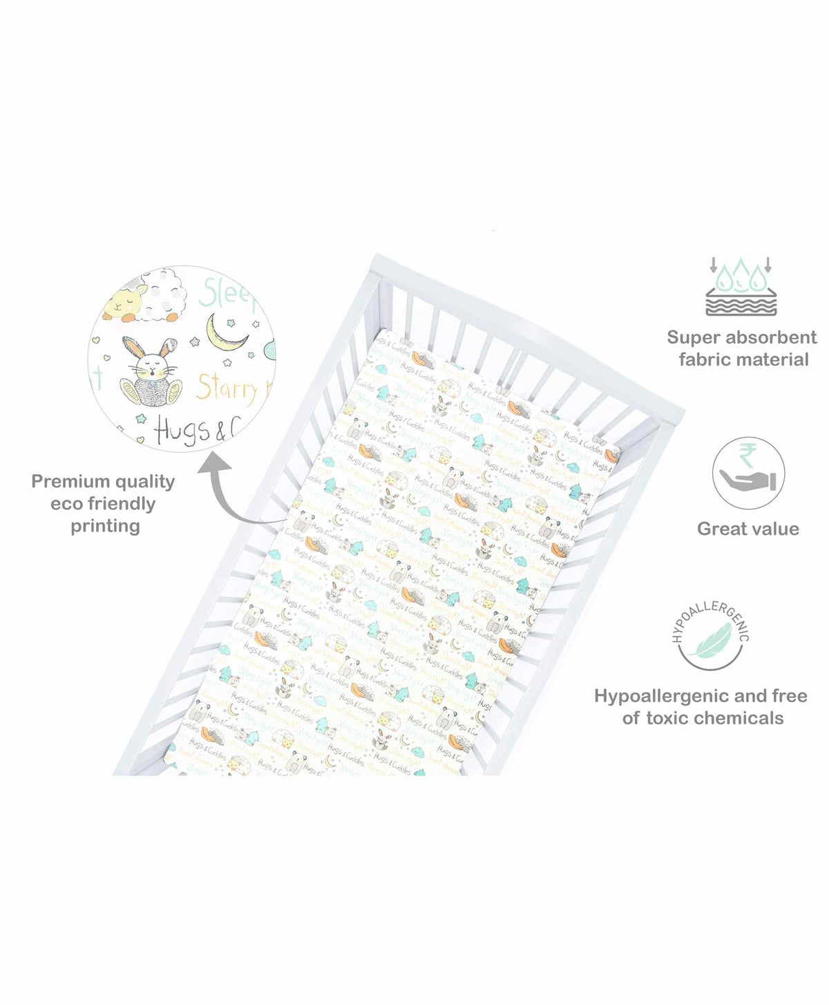 Abracadabra Sleepy Friends Cotton Flat Cot Sheets – Set of 2