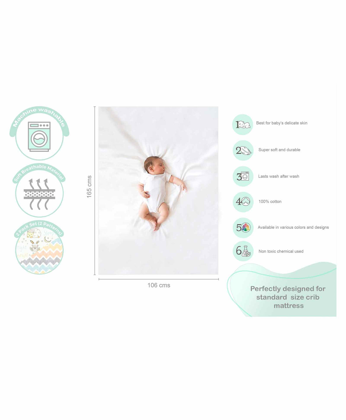 Abracadabra Sleepy Friends Cotton Flat Cot Sheets – Set of 2