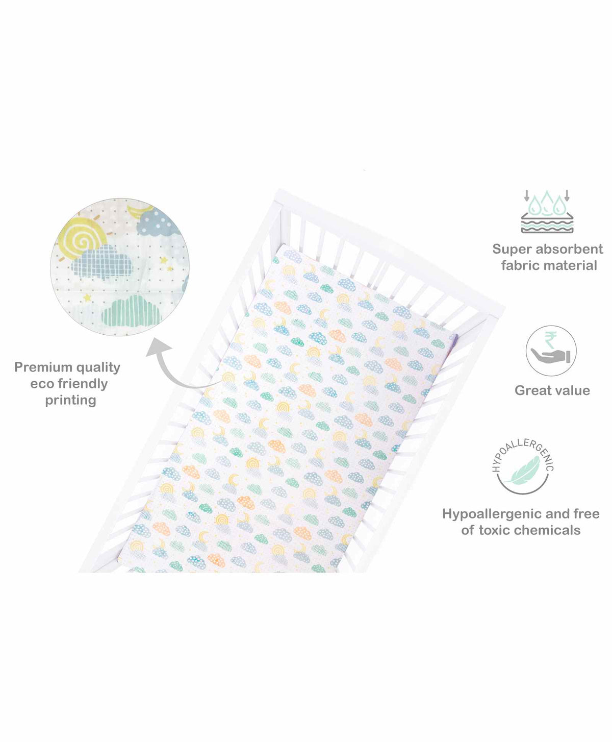 Abracadabra Cotton Cot Flat Sheets Set of 2 – Lost in Clouds