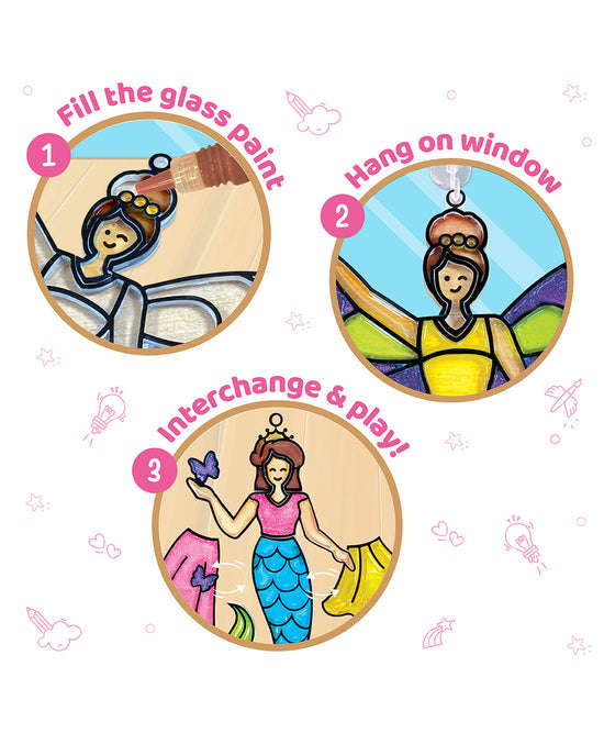 Imagimake Princess-Themed Window Art Craft Kit: 16-Piece Glass Painting Set