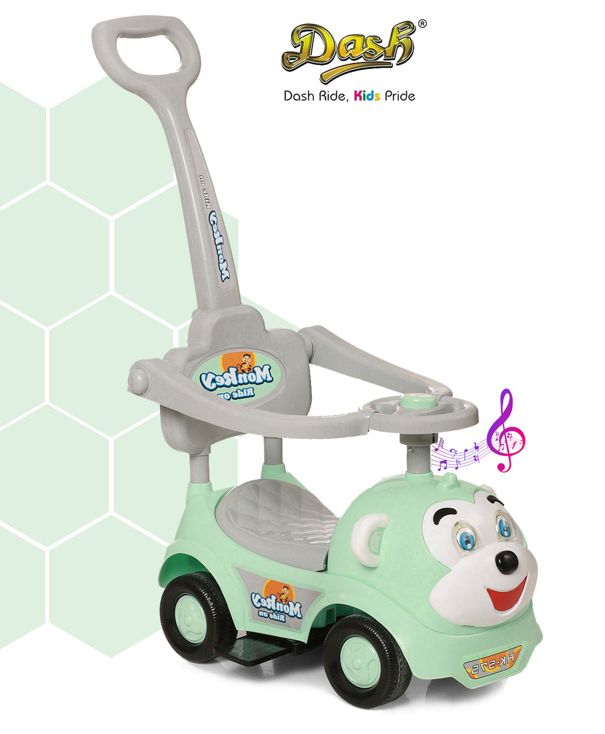 Dash Monkey 3 in 1 Ride on for Kids (2 Years Plus) Musical Push Car with Parental Handle