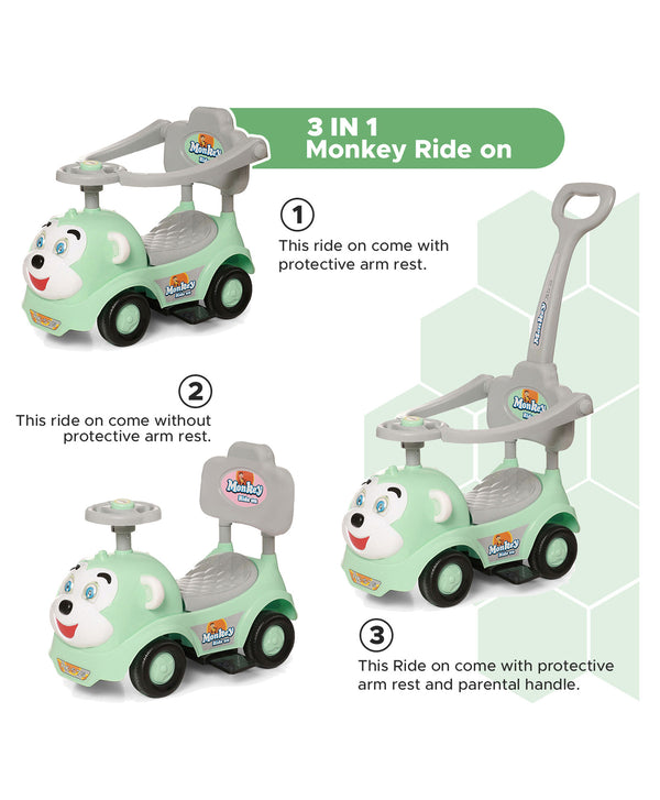 Dash Monkey 3 in 1 Ride on for Kids (2 Years Plus) Musical Push Car with Parental Handle
