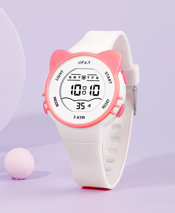 Spiky Eva12 Cat Shaped Sports Digital Watch - White