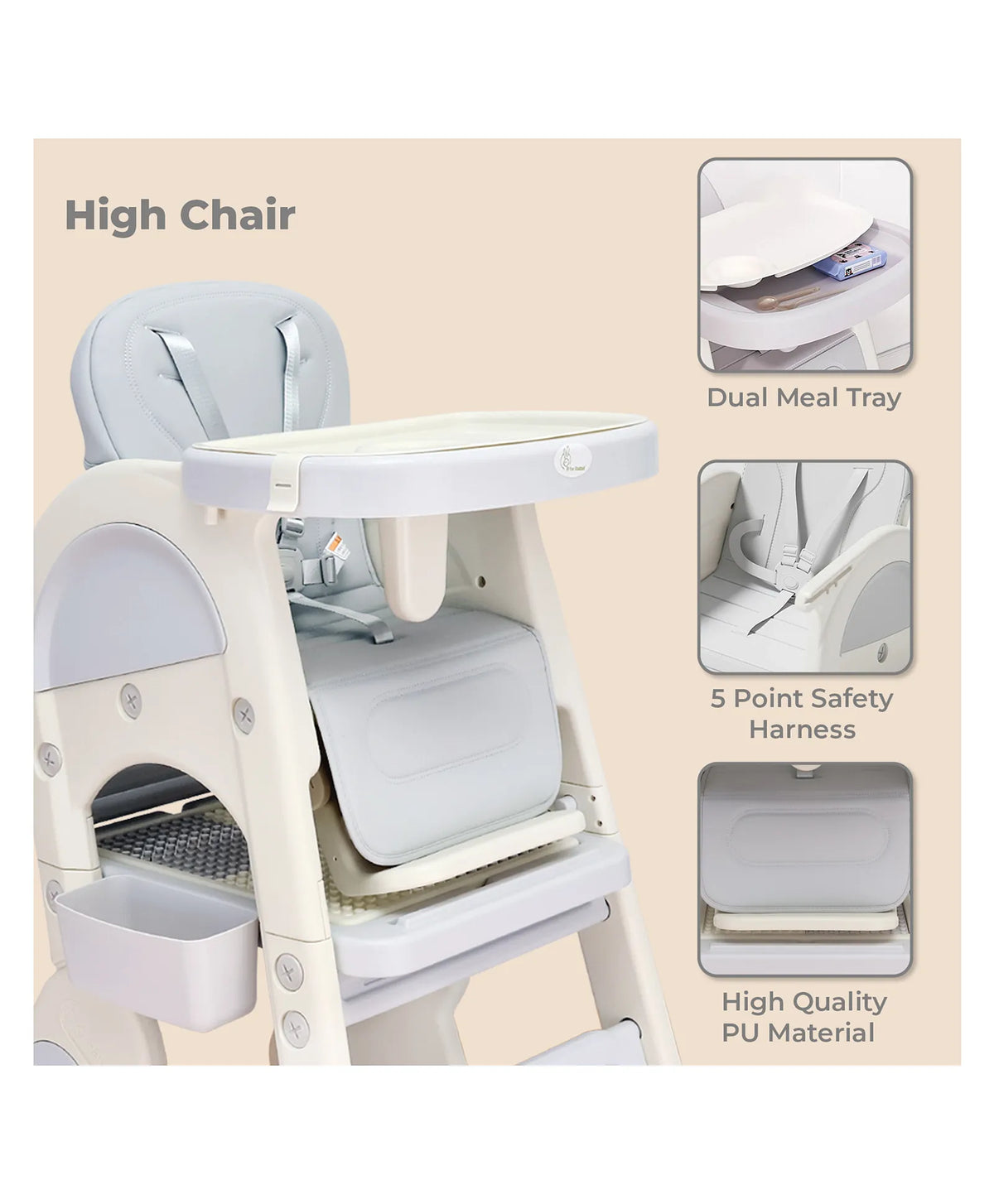 R for Rabbit Grow N Play 5-in-1 Convertible High Chair Standard Size White