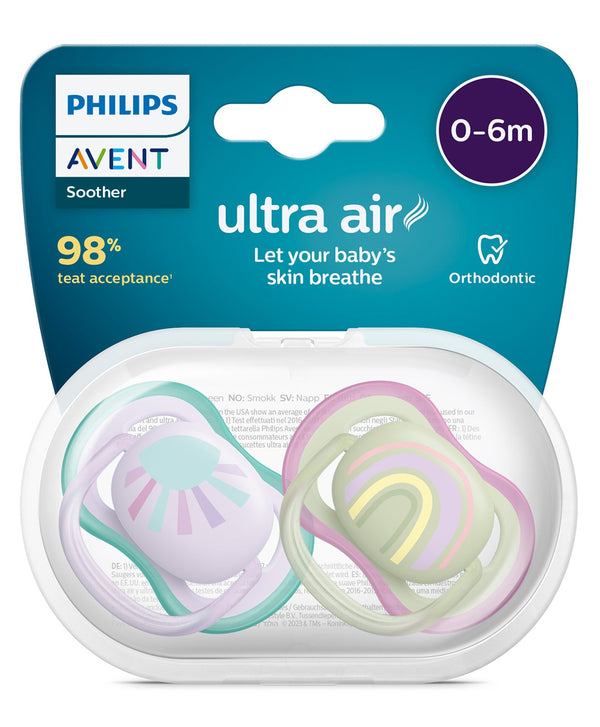 Philips Avent Ultra Air Soother 0-6Months - Green Purple (Pack Of 2)