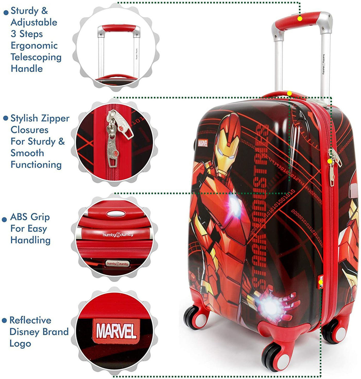 Humpty Dumpty Iron Man Kids Cabin Suitcase 18 Inch Red