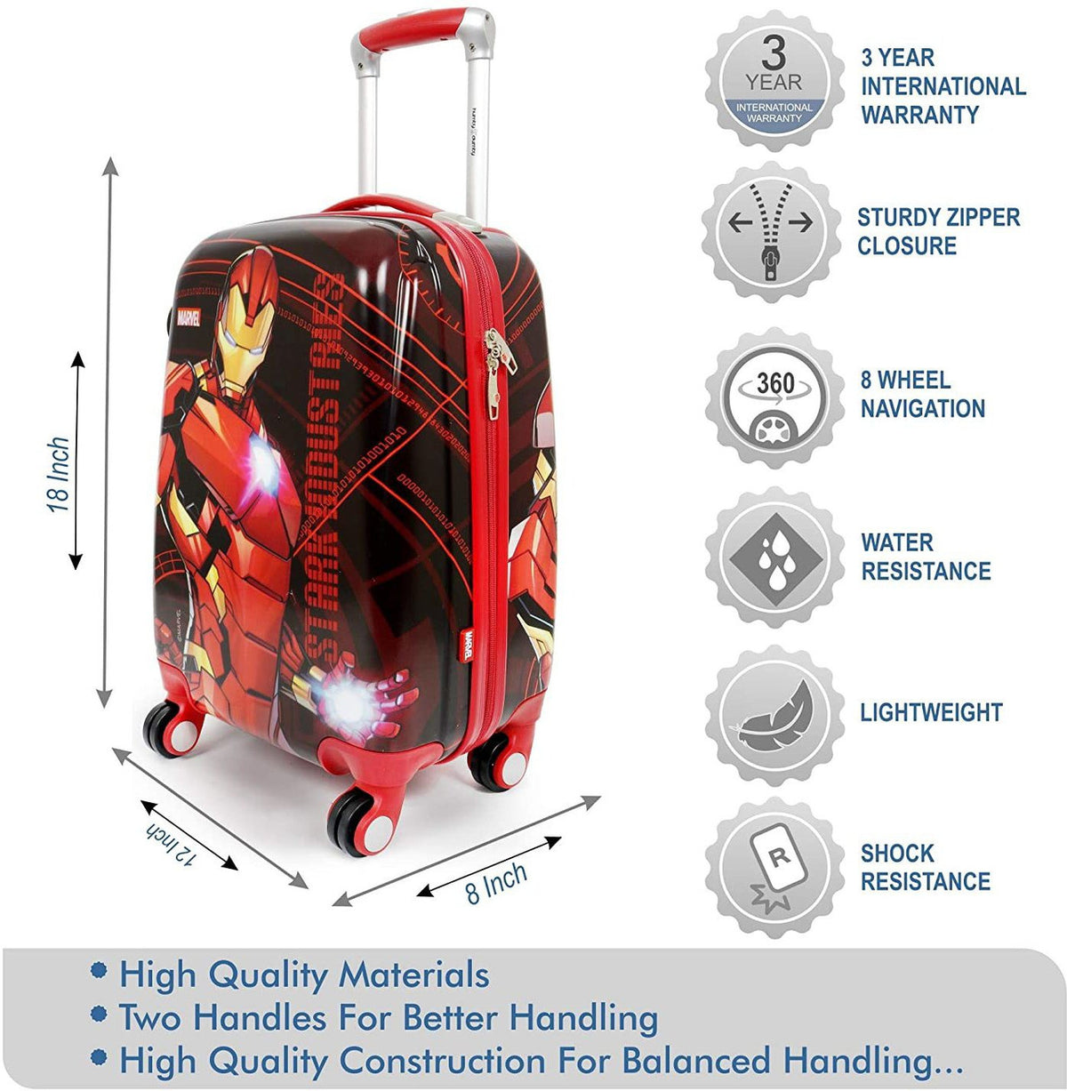 Humpty Dumpty Iron Man Kids Cabin Suitcase 18 Inch Red