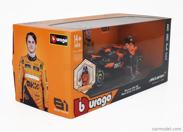 Bburago McLaren MCL38 Miami Grand Prix 2024 1:24 Scale Model car 14+ 18-28040P