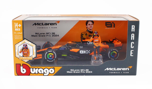 Bburago McLaren MCL38 Miami Grand Prix 2024 1:24 Scale Model car 14+ 18-28040P