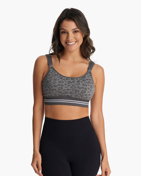 Momcozy 4-in-1 Hands Free Pumping Bra Large Leopard Grey
