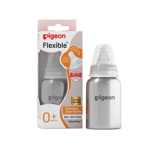 Pigeon steel bottle 140ml S size with plastic hood & cap (natural)