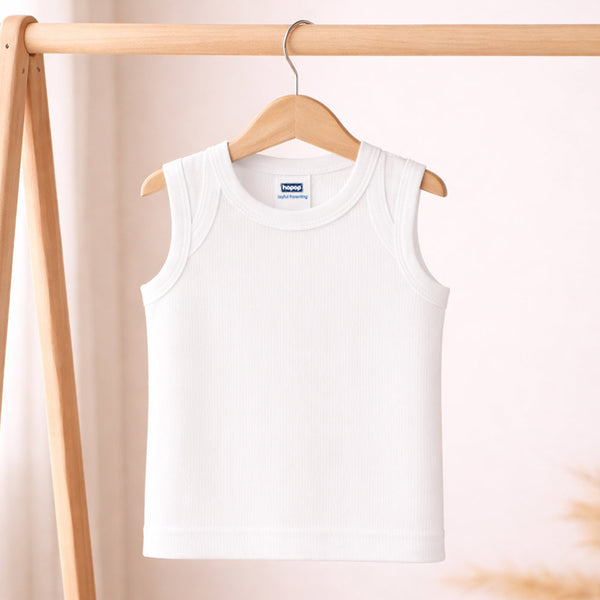 Hopop Envelope Neck Sleeveless Cotton Vest - White