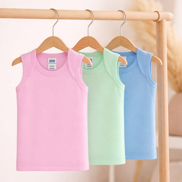 Hopop Envelope Neck Sleeveless Cotton Vest Pack Of 1 - Assorted