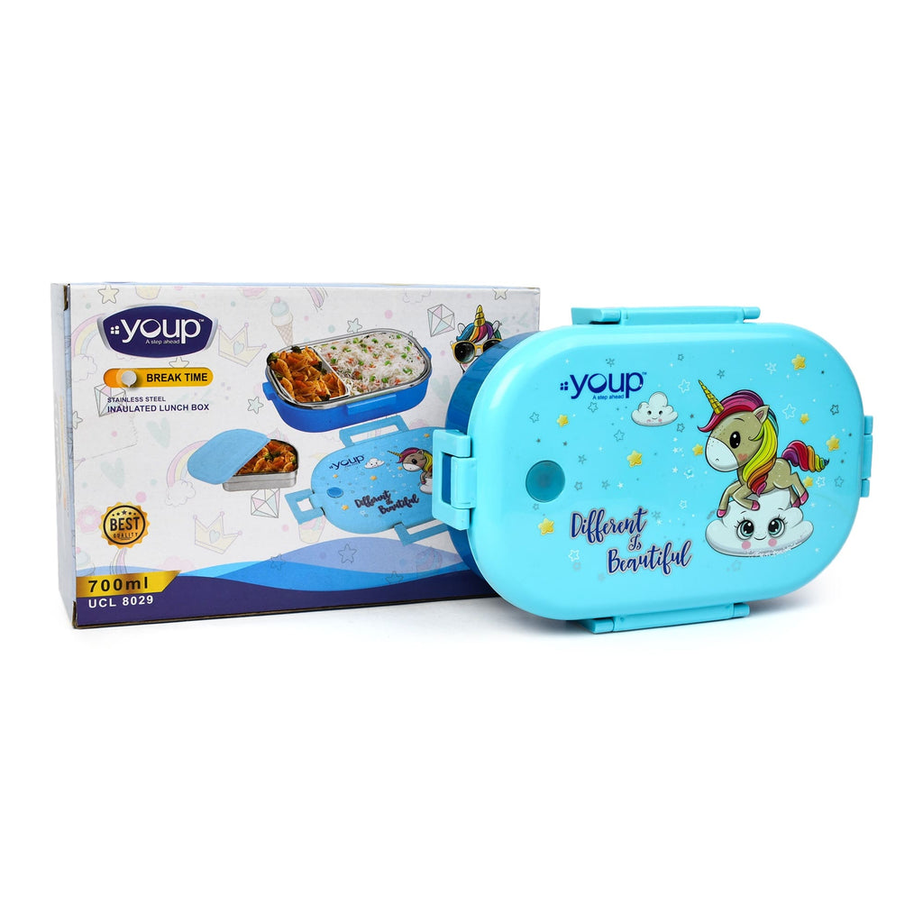 Youp Stainless Steel Blue Color Kids Lunch Box - Unicorn Theme