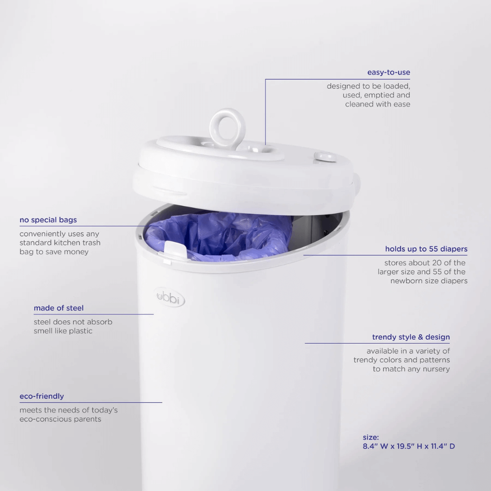 Ubbi Stainless Steel Diaper Pail with Child Safety Lock - Matte Black