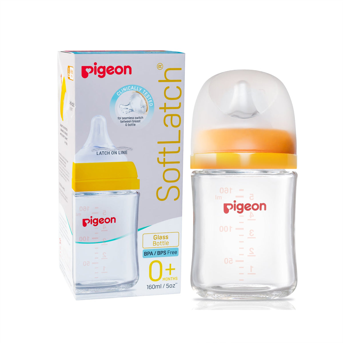 Pigeon Glass Nursing Bottle with Softlatch Nipple 160ml