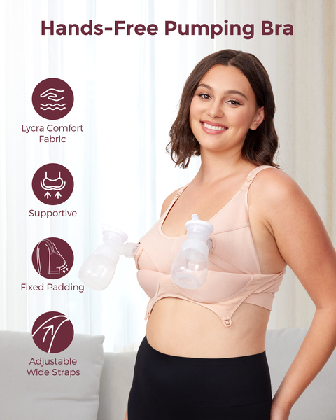 Momcozy 4-in-1 Hands-Free Pumping Bra with Fixed Padding XL – oyster pink